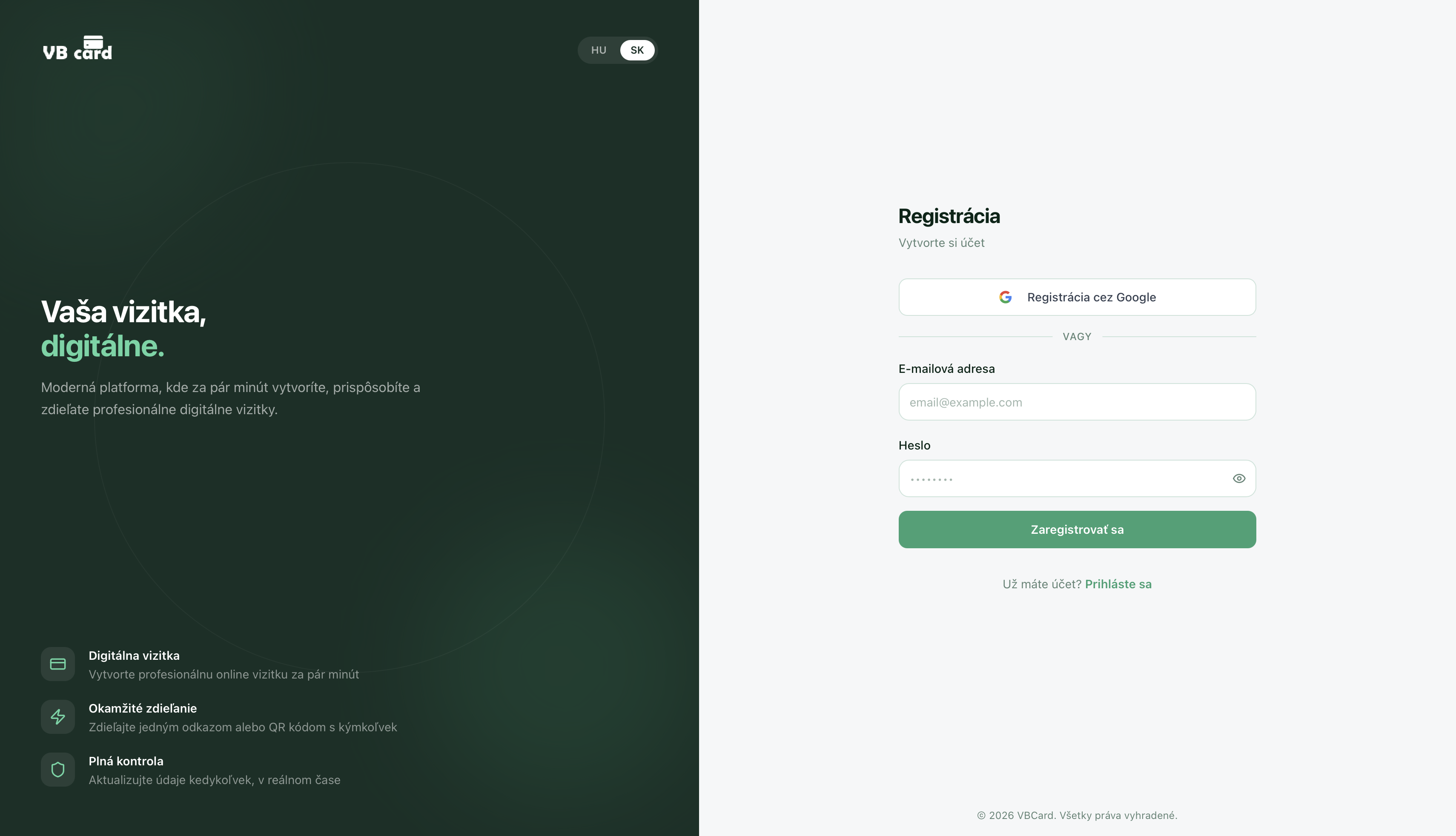 VBCard registrácia